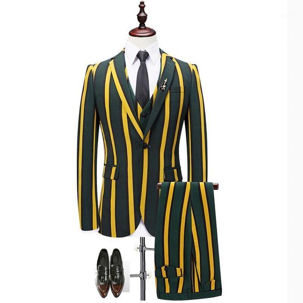 

2020 new men's striped plaid suit set three-piece fashion business casual plaid suit jacket men's wedding banquet dress1, White;black