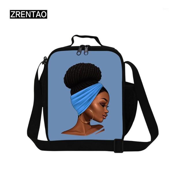 

fashionable african girls printing women lunch bag small/medium lunchbox cooler tote for working/office outdoor picnic lunchtote1, Blue;pink