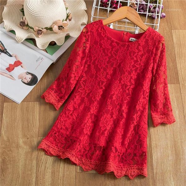

girl's dresses half sleeve girls lace dress christmas girl year costume 3-8 years flower princess birthday party wear1, Red;yellow