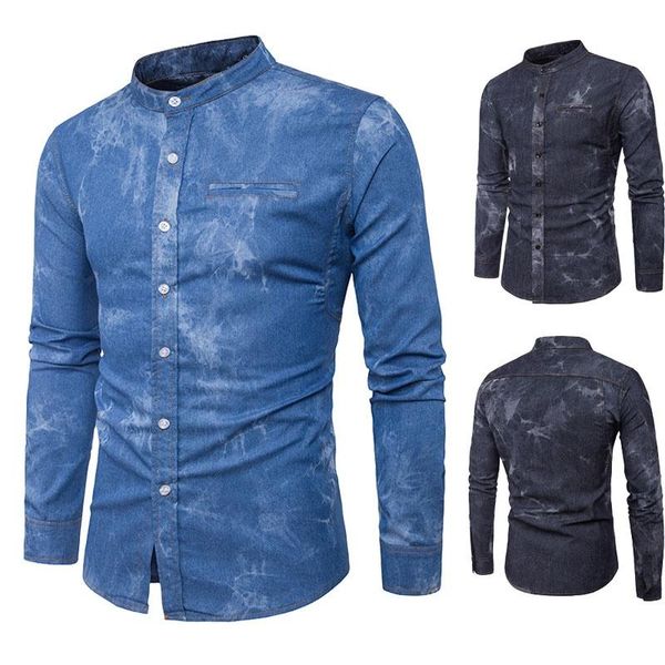 

2 colors men fashion casual stand collar shirts cowboy shirts, White;black