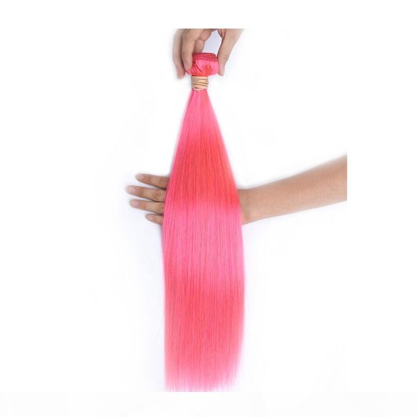 

elibess hair- pre-colored human hair weave straight 60g per piece pink color 3 pics remy hair bundles 10-24inch, Black