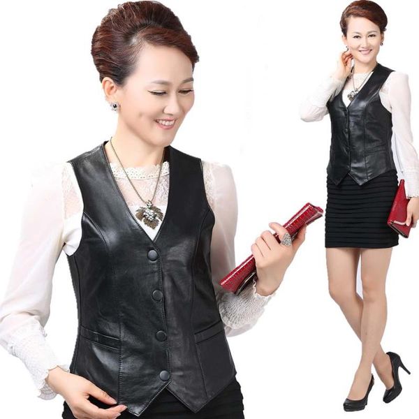 

elegant warm winter sleeveless jacket women softskin leather vest casual slim autumn coat waistcoat big size m-7xl, Black;white