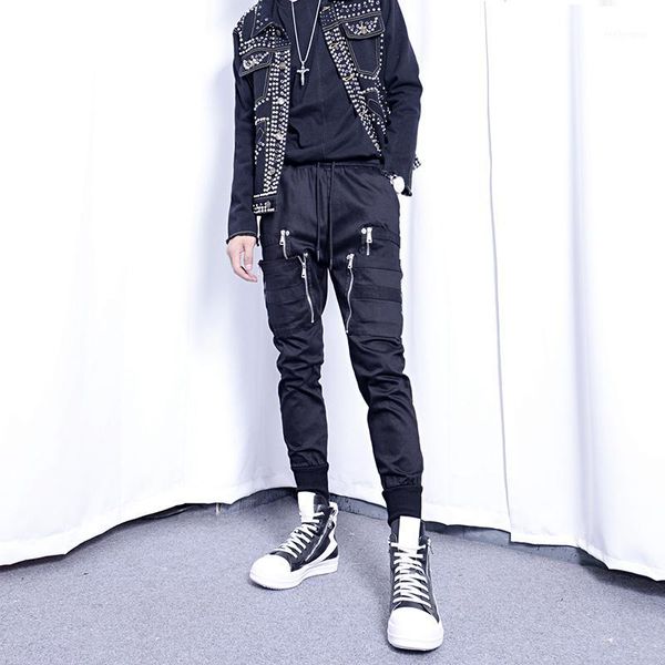 

s~3xl 2019 men's clothing multi pocket zipper cotton street hip-hop youth leisure pants feet costumes1 men's, Black