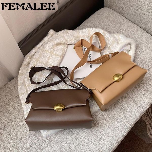 

shoulder bags vintage pure color wide strap flap handbags for women luxury square pu leather retro designer crossbody sac purses