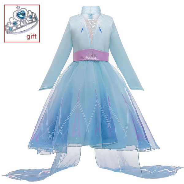 

new 2020 ice and snow 2 princess dress printed net yarn trailng long girls dress long-sleeved children's clothing lj200921, Red;yellow