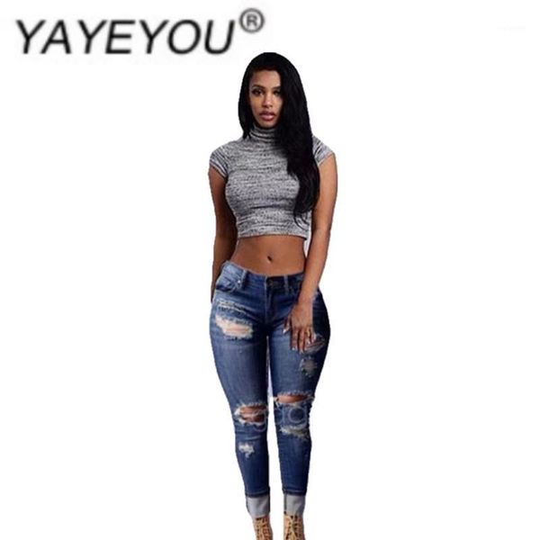 

spring new fashion slimming and small foot women's trousers jeans style denim blue casual versatile old wear broken fold was1