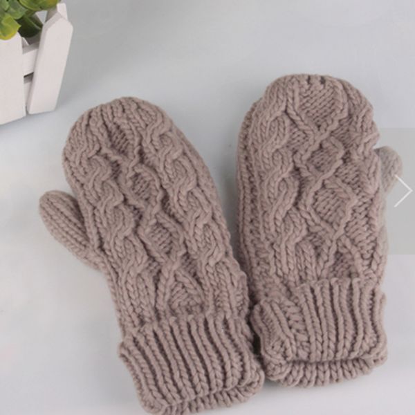 

2020 fashion new winter women knitted thick 2layer woolen twist gloves warm mittens solid colors sale, Blue;gray