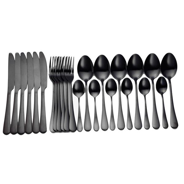 

24pcs set tableware stainless steel cutlery complete black fork spoon knife set dinner appliance western dinnerware eco friendly h wmtudb