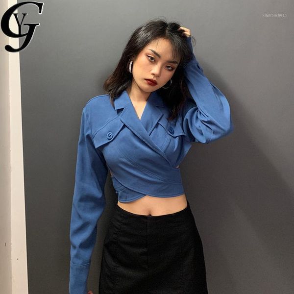 

yg 2020 autumn long sleeve women and blouse fashion double packet cotton shirts women backless chic crop mujer1, White