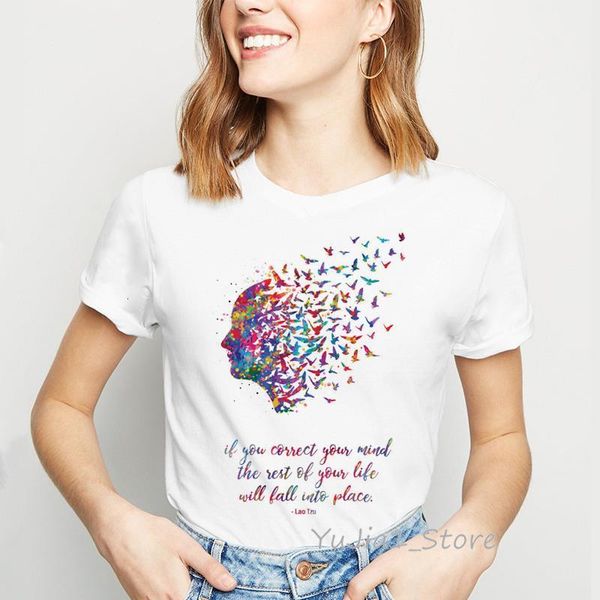 

fashion watercolor butterflies print graphic tees women harajuku kawaii tumblr clothes summer short sleeve t-shirt basic tshirt, White