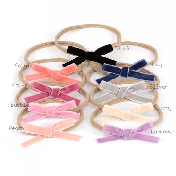 

18pcs/lot velvet ribbon hair bows nylon headband handmade mini bow hair band for infants newbron hair accessory y200710, Slivery;white