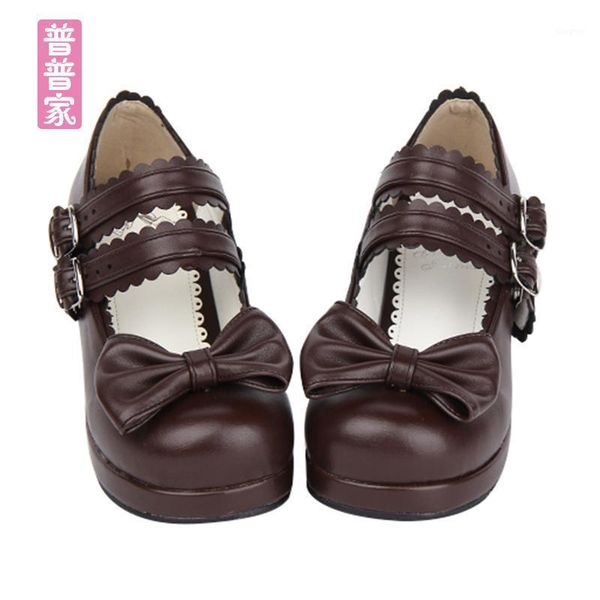 

boots princess sweet lolita shoes loliloli yoyo black with white bow hair textile buckle strap high heel an14451