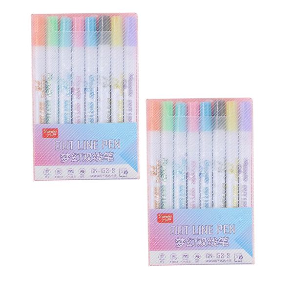 

2 sets of 8 colors metallic markers glitter writing doodle dazzle pens