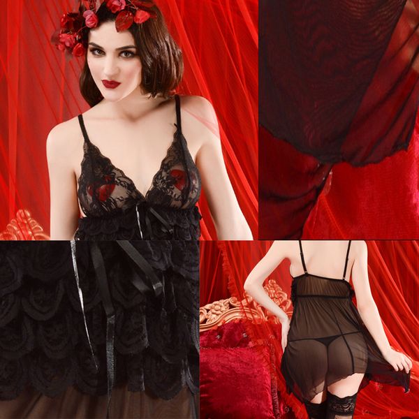 

new ins women underwear lace conjoined clothing women underwear lingerie transparent temptation clothes, Red;black