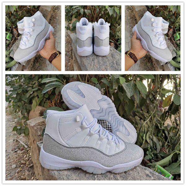 

11 wmns metallic silver white vast grey men basketball shoes good quality 11s jumpman sports mens trainer sneakers ar0715-100, White;red