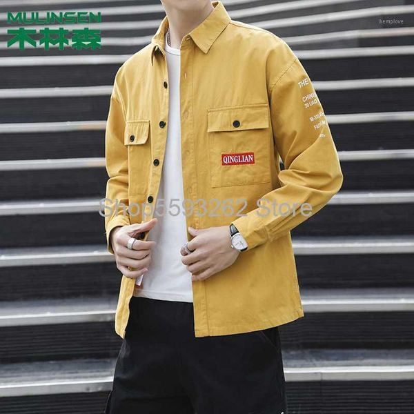 

shirt men's long sleeve cardigan trend youth shirt season tooling cotton casual1, Gray