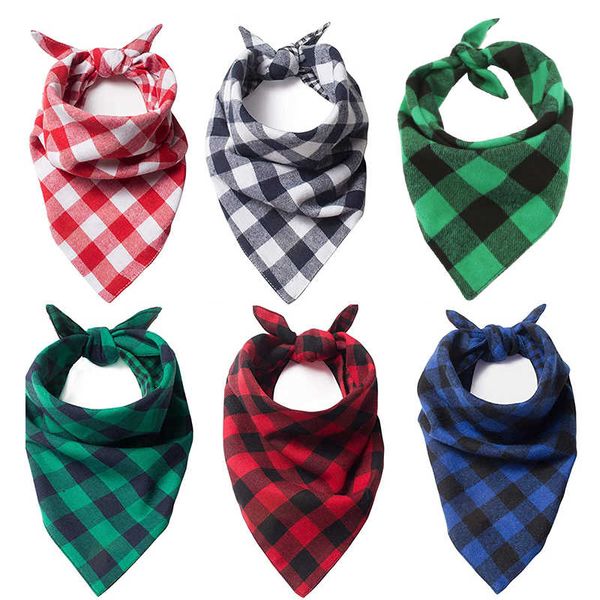 

dog bandana reversible buffalo plaid washable cotton kerchief triangle bibs scarfs accessories for small medium large dogs puppy cats pets