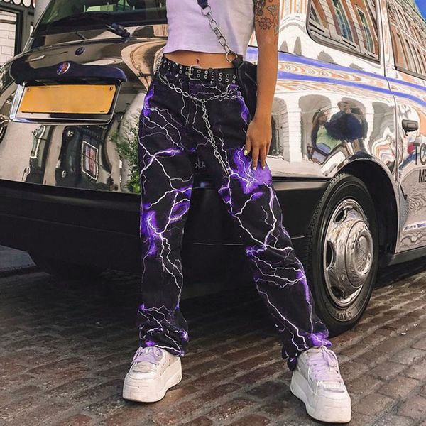 

women fashion pants hip hop streetwear printed button high waist pants female fashion straight femme trousers clothing, Black;white