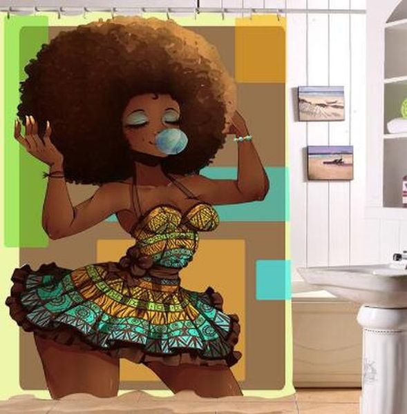 

diy мода африканская девушка узор душевая занавеска водонепроницаемый полиэстер ткань душевая занавеска творческий отель душевая занавеска d