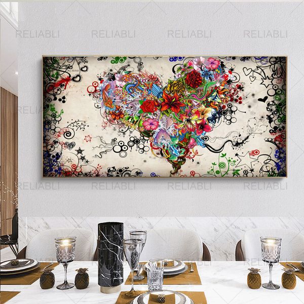 Abstract Heart Flowers Modern Canvas Pintura Nordic Flor Imprime Papel Arte Da Parede Para Sala de estar Interior Cuadros Home Decor