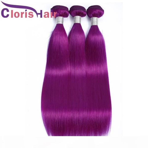 

pure purple 100% human hair extensions straight peruvian virgin hair bundles 3pcs weft purple colored hair weave vendors fast delivery, Black