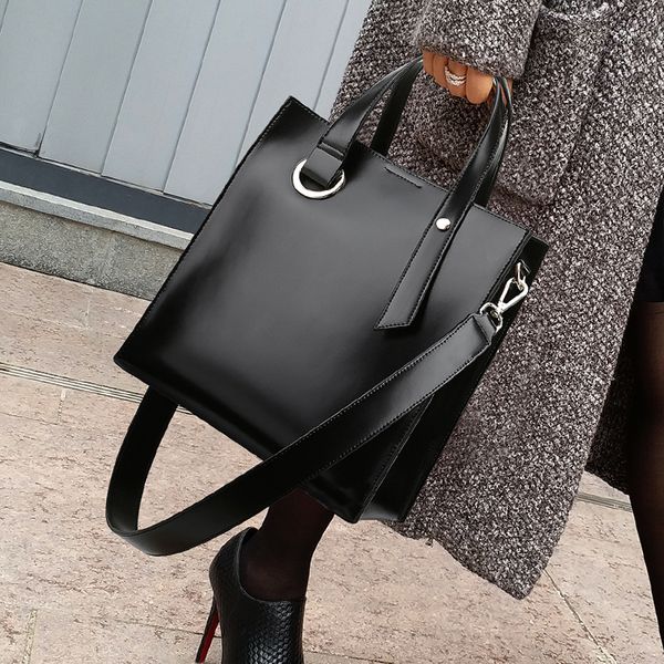 

new solid color big tote bags for women handbags large capacity women shoulder bag luxury pu leather messenger bag women's bag c0121, Black;red