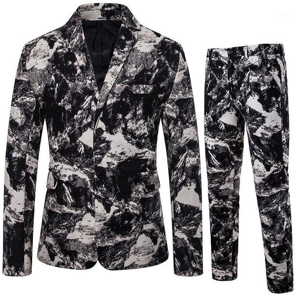 

lates coat pants design for men two-piece printed slim fit male suit trendy style casual party masculine costume special counter1, White;black