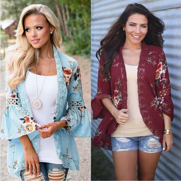 

autumn 2019 boho women jacket lace flare long sleeve slim casual open stitch fashion women clothes spring shirt coat jacket1, Black;brown