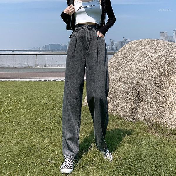 

straight high waist jeans woman denim pants full length trousers womens clothing plus size black jeans korean fashion streetwear1, Blue