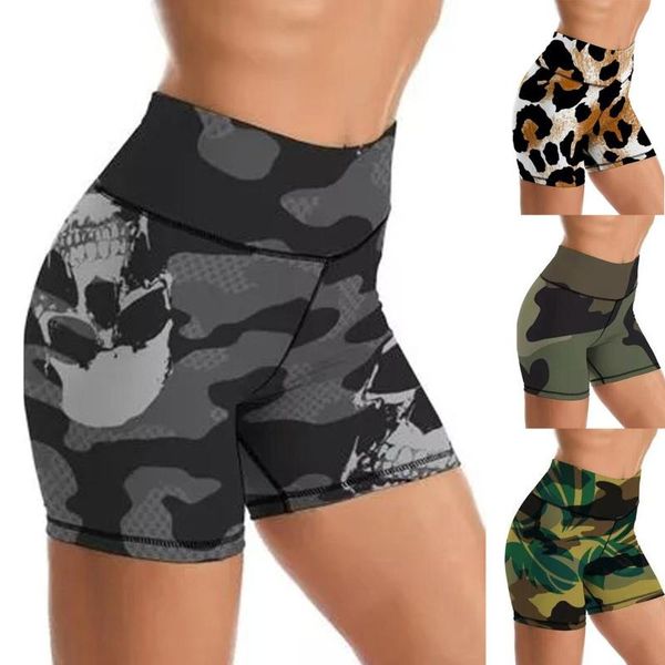 

2021 women casual quick drying leopard camouflage stripe basic slip bike sport yoga shorts workout high waist slim yoga shorts, White;red