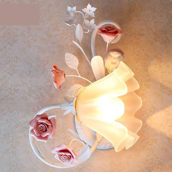 

creative bedroom bedside lamps korean princess lights garden style wrought iron wall light flowers e27 led wall lamp