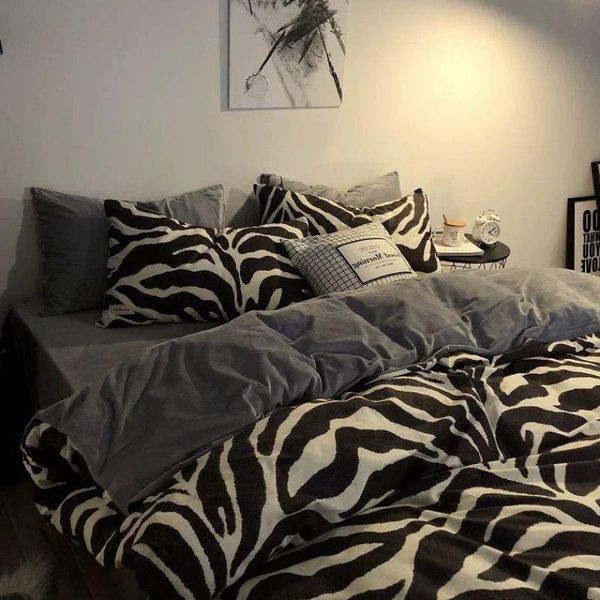 

bedding sets dirty-resistant black plaid dormitory quilt cover sheet pillowcase 3pc set nordic style simple gray 4pc