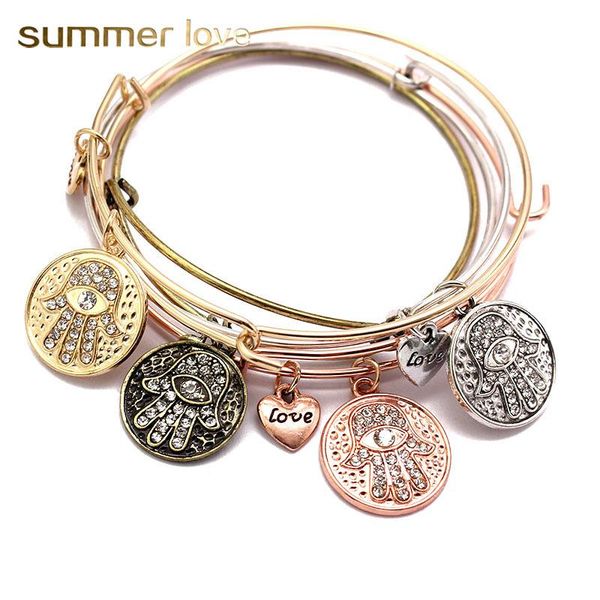 

new arrival hand crystal bangles bracelet adjustable expandable wire bangle love heart charm for women pulseira jewelry gifts, Black