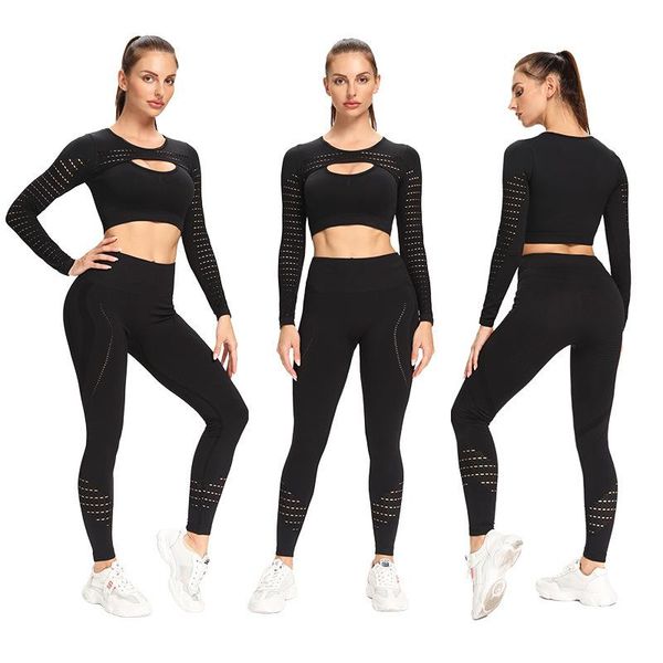 

seamless yoga sets women gym clothes long sleeve fitness crop sports bra sport leggings 2 piece workout set sportswear, White;red