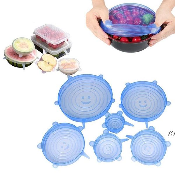 6 PZ / SET Coperchi per pentole a ventosa elasticizzati in silicone Riutilizzabili Conservazione fresca Avvolgere Guarnizione universale Coperchio Coperchio coperchio Tappo Utensili da cucina BBB14507