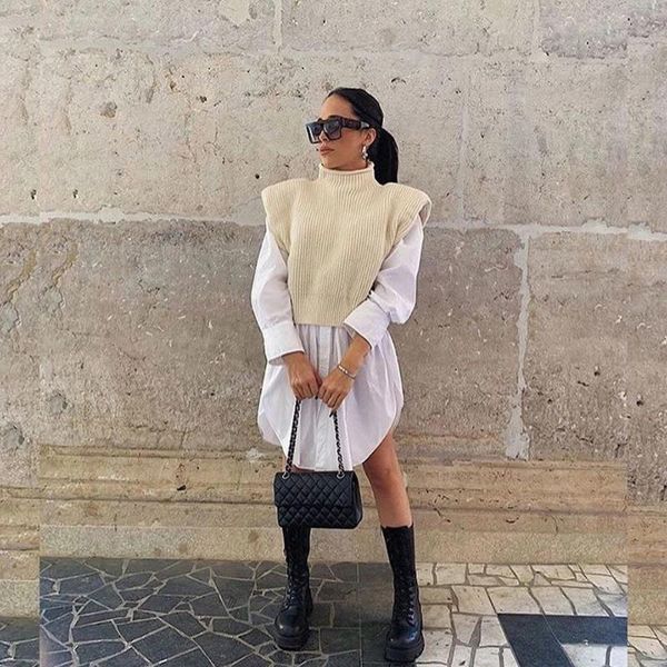 

women's sweaters 2021 fall winter women knit sweater vest wide shoulder pullover high street warm knitted tank, White;black