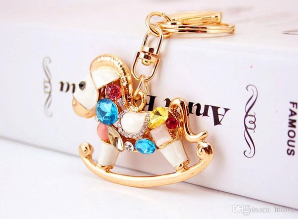 

crystal horse trendy rhinestone animal gift keychain cute car trojans key chain ring holder pendant for bag charm, Silver