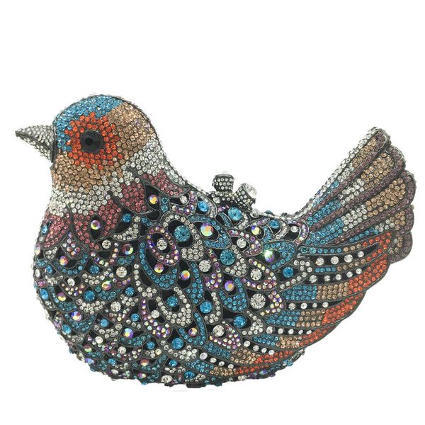 Boutique De FGG Mehrfarbige Vogelform Damen-Kristall-Abend-Clutch für Hochzeitsfeier-Geldbörsen und Handtaschen 220211