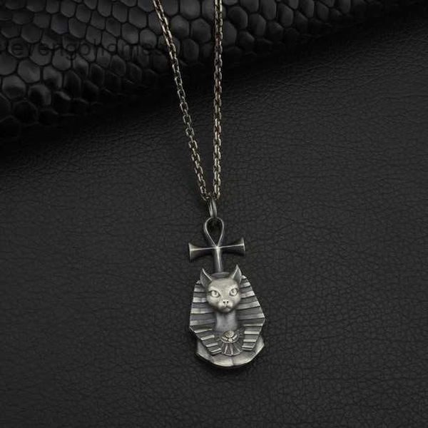 

hip men's pure cat tin pendant egyptian pharaon hop sweater chain necklace, Silver