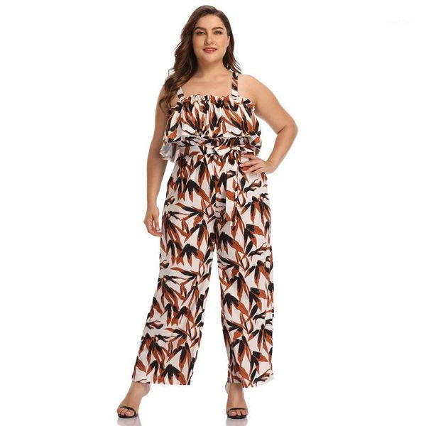 

plus size jumpsuit summer playsuit beach rompers women sleeveless ruffles strap jumpsuit backless wide leg pants playsuits1, Black;white