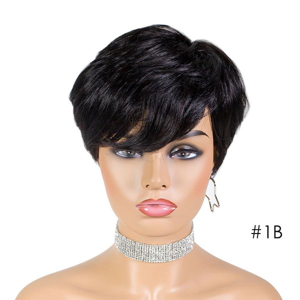 

short human hair wigs pixie cut straight remy brazilian hair for black women machine made highlight color glueless wig