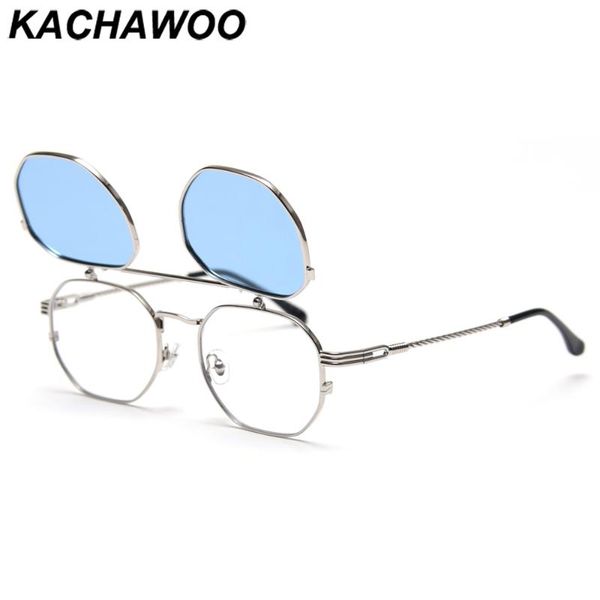 

sunglasses kachawoo flip up men polarized metal silver blue fashion sun glasses for women square spectacle frames high quality, White;black