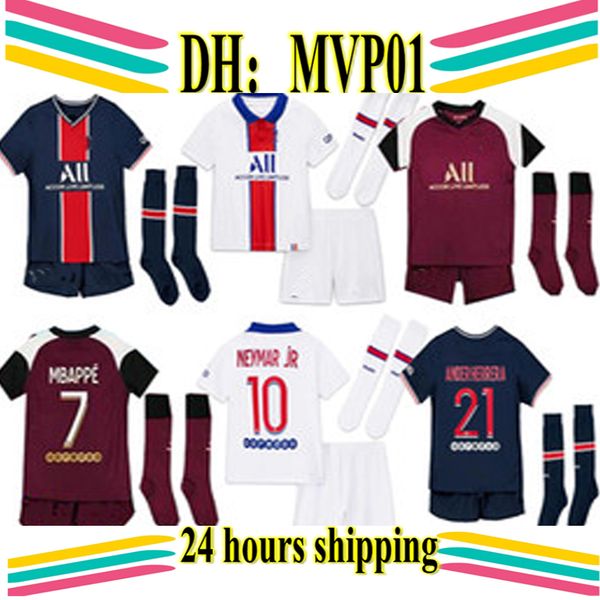 

2020 2021 maillots paris mbappe verratti cavani di maria maillot de foot soccer jerseys 20 21 paris child kids kit football shirt, Black