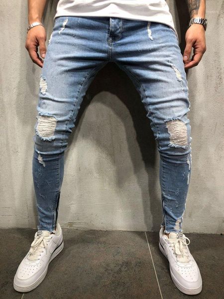 

mens skinny jeans slim fit ripped jeans big and tall stretch blue for men distressed elastic waist -4xl1