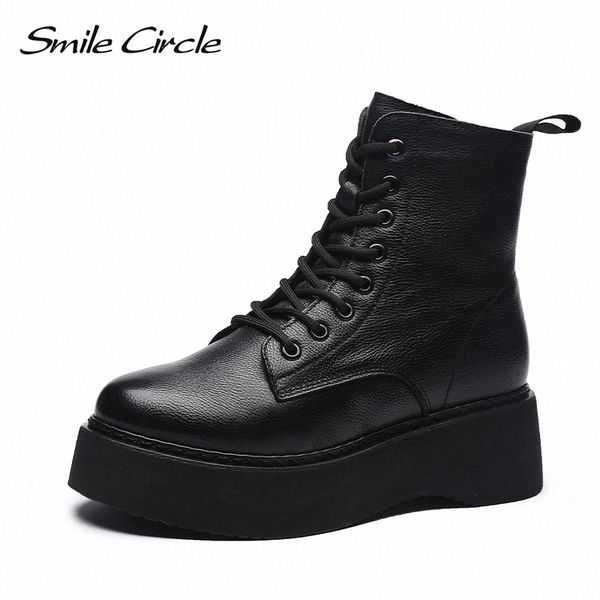 

women boots genuine leather ankle boots flat platform fashion zipper thick bottom black ladies shoes #0f8u