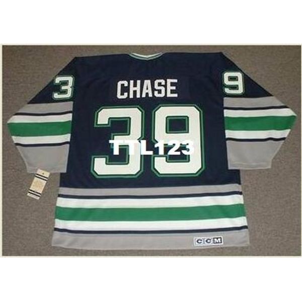 

421 #39 kelly chase hartford whalers 1995 ccm vintage hockey jersey or custom any name or number retro jersey, Black
