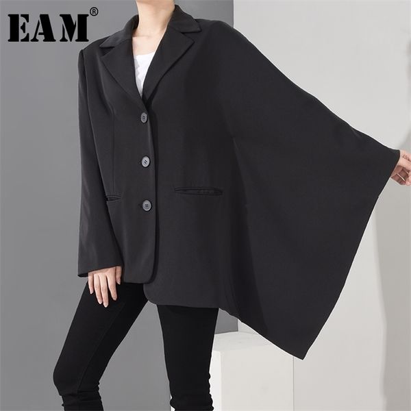 

[eam] women black irregular split big size blazer new lapel long sleeve loose fit jacket fashion spring autumn 2020 lj201212, White;black