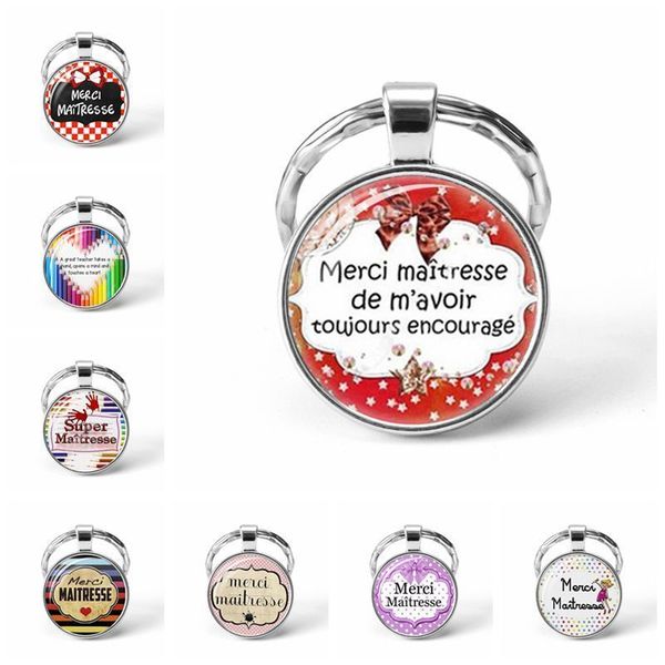 

merci maitresse keychain super maitresse glass cabochon metal key chains keyring holder jewelry for teacher, Slivery;golden
