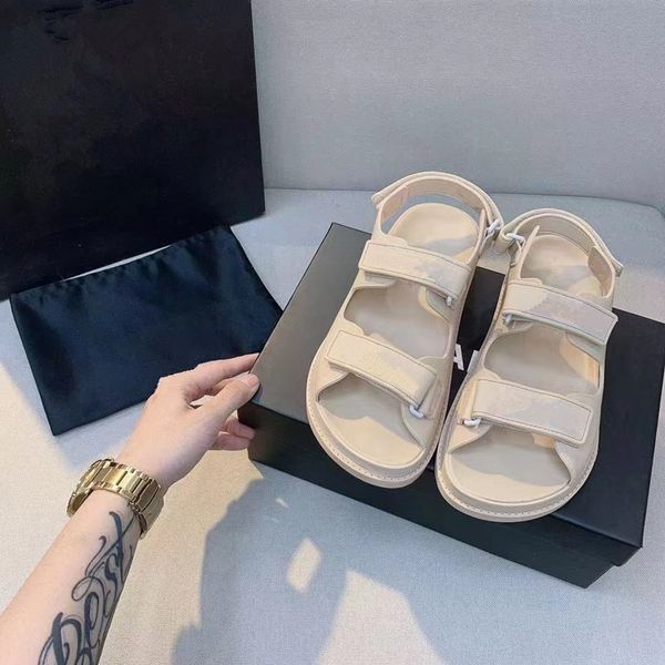 

slippers sandal womens sandals flat designer women slipper fashion leather rubber hook loop fasteners slippers woman shoes designers non-sli, Black