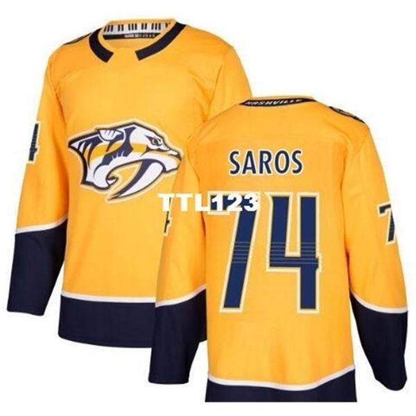 

real men real full embroidery #74 2018 nashville predators 74 juuse saros hockey jersey or custom any name or number jersey, Black